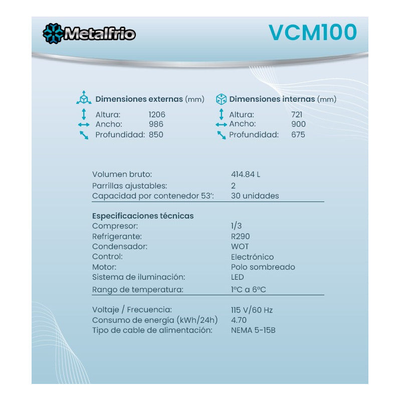 Vitrina Pasteles 1.00 Metro Cristal Curvo