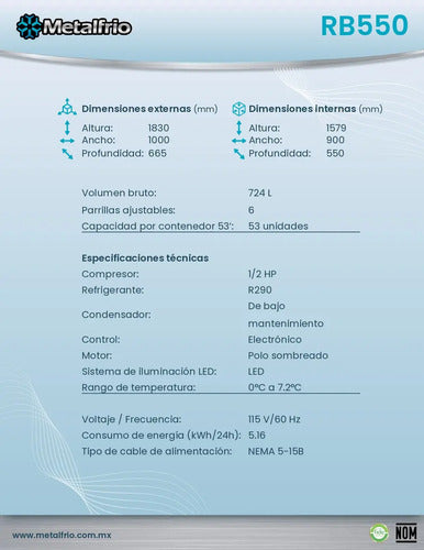 Refrigerador Comercial Metalfrio Rb 550 0 A 7°c 22 Pies Color Blanco