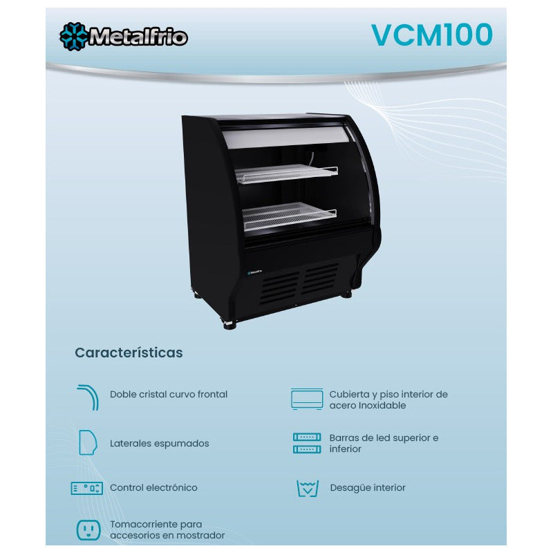 Vitrina Pasteles 1.00 Metro Cristal Curvo