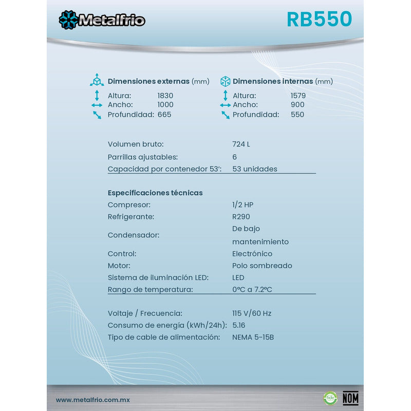 Refrigerador Comercial Metalfrio Rb 550 0 A 7°c 22 Pies Color Blanco