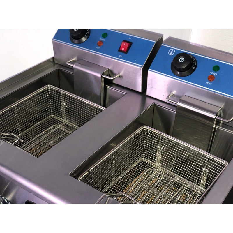 Freidora Industrial Eléctrica Doble Acero Inox Msi Gris